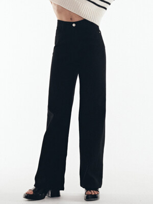High-waist Cotton Wide Pants (Black)