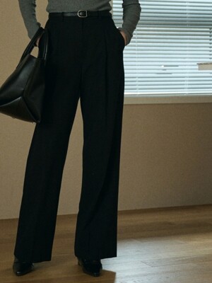 CLASSIC WIDE LONG SLACKS_BLACK