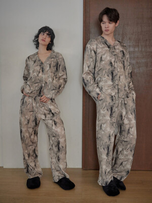 COZY PAJAMA COUPLE SET_ston beige