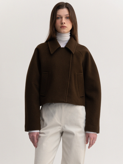 아우터 - 르 (LE) - alpaca raglan cropped jacket (brown)
