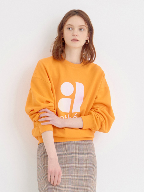 티셔츠 - 아떼 바네사브루노 (athe vanessabruno) - 오렌지 로고프린트 면 긴팔티셔츠 (VLTS3B201O2)