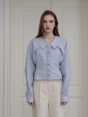 Frill stripe blouse(Blue)