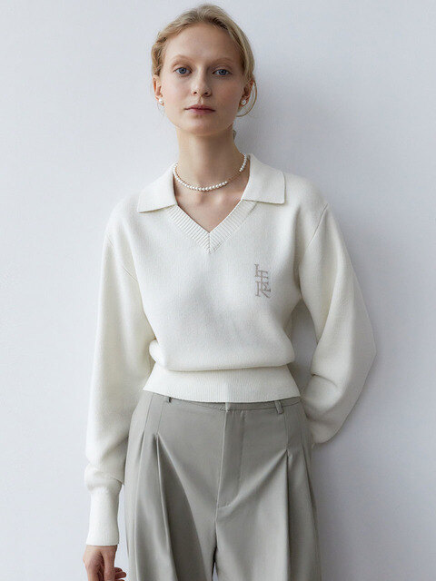 니트 - 잇터 (ITER) - [단독 ] COLLAR V-NECK JACQARD KNIT_IVORY