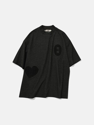 Stitched symbol mock neck T-shirts / Denim charcoal