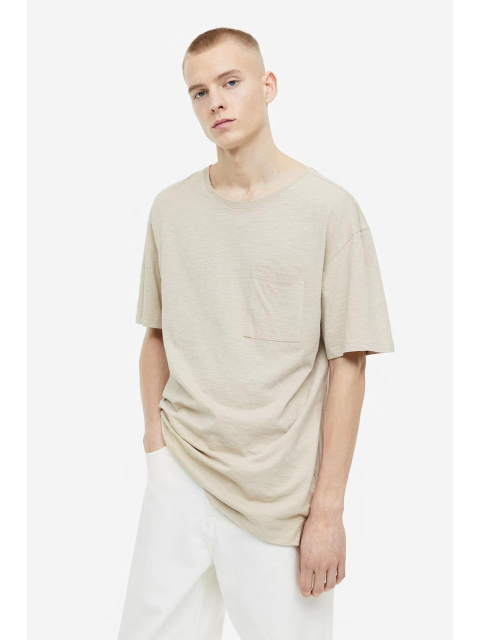 티셔츠 - 에이치엔엠 (H&M) - 레귤러핏 포켓 디테일 티셔츠 베이지 멜란지 1151239004