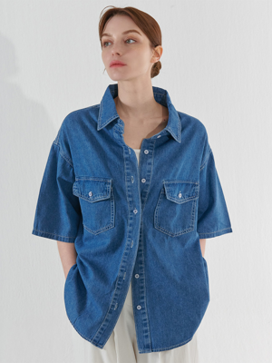 DENIM SHORT SLEEVE SHIRT BLUE