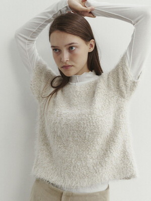 HAIRY HALF SLEEVE KNIT - IVORY