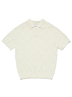 CHECKERBOARD PATTERN SHORT SLEEVE KNIT  OFF WHITE