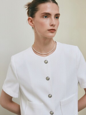 ROUND NECK HALF SLEEVE JACKET_IVORY