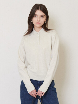 5-button placket knit top_ivory
