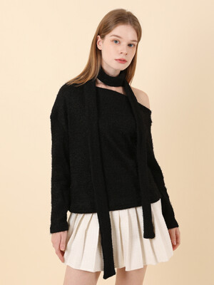 Off Shoulder Muffler Knit Set (Black)