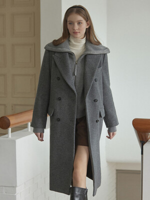 Wool Blend Double Coat - Charcoal