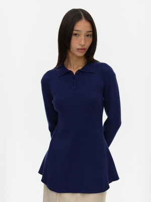 Flared Polo Sweater_NAVY