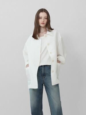 White linen half coat_white