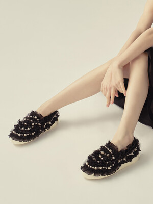 LARISSA EMBELLISHED SNEAKERS in BLACK SILK SATIN