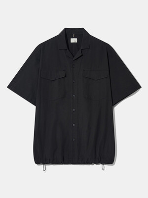 3-Stitch Open Collar Cotton 1/2 Shirt S135 Black