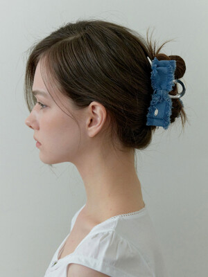 vintage denim ribbon silver claw - middle blue