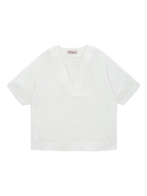 v-neck linen blouse(white)