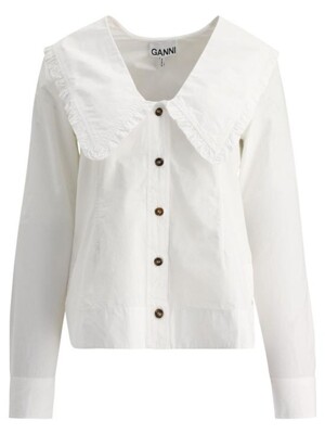 가니  여성 포플린 브이넥 셔츠 F5778151 White BPG