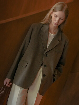 Hazle wool single blazer jacket_Brown