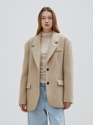 ALPACA OVER FIT SINGLE JACKET - BEIGE
