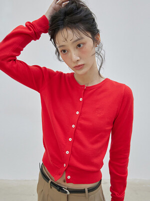BASIC ROUND KNIT CARDIGAN RED