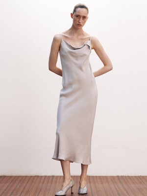 DRAPERY NECKLINE SLIP DRESS (WHITE GREY)
