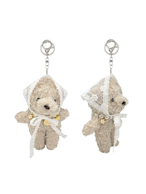 Lace Kerchief Bear Keyring - Light Beige