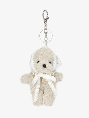 Lace Kerchief Bear Keyring - Light Beige
