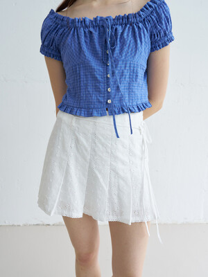 PUNCHING LACE PLEATS MINI SKIRT_WHITE