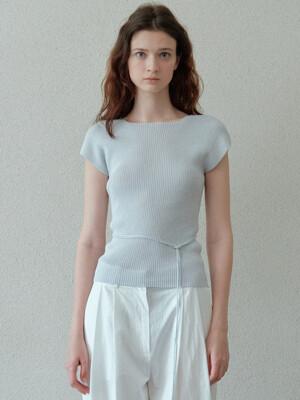 ribbed cap sleeveless knit top (light blue)