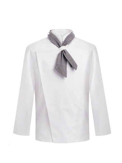 [SET] scarf slim chef jacket white - hidden button  #AJ1459