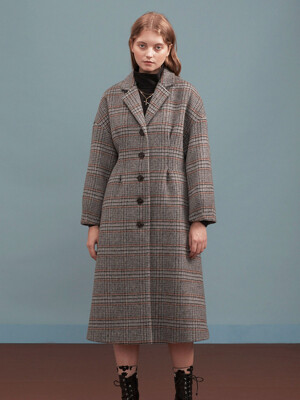 Black Check Long Coat with Button Details