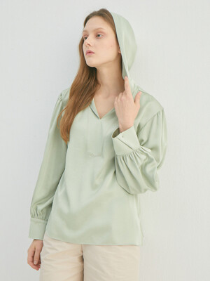 OLIVIA SILKY HOOD BLOUSE (2COLORS)