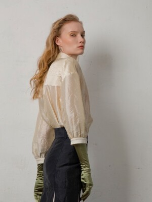 Beige Oversized-fit Wrinkled Silk Blouse