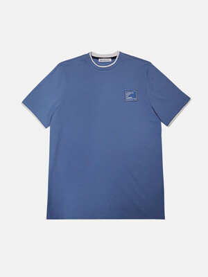 Double Round neck Quadrangle Embroider T-Shirt BLUE