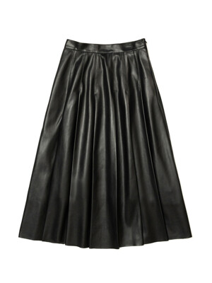 FAUX LEATHER LONG PLEATS SKIRT (BLACK)