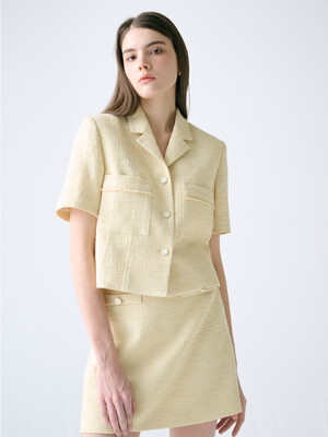 [Tweed] Fringed Crop Tweed Jacket