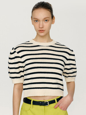 MOANA Cropped stripe knit top (Ivory&Black)