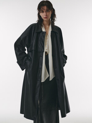 FAUX Leather Trench Coat in Black