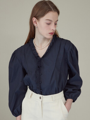 iuw1267 pintuck frill blouse (navy)