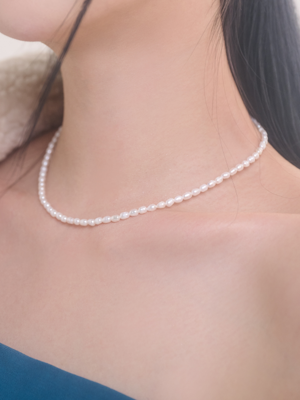[SIILVER] OVAL PEARL NECKLACE