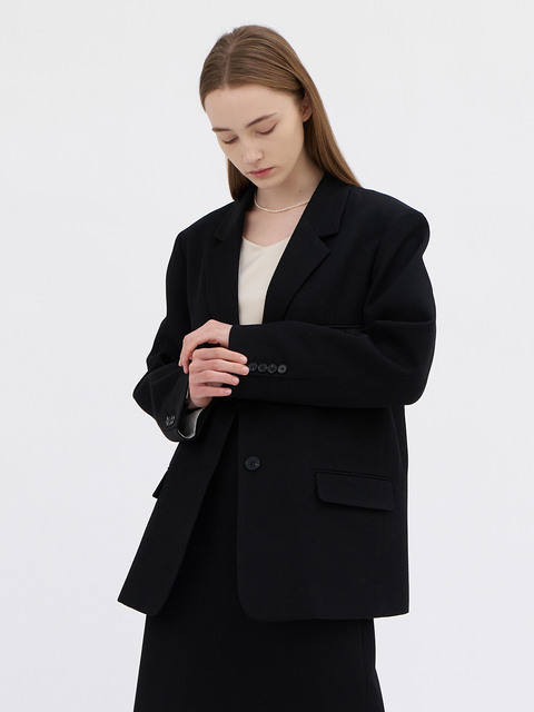 아우터 - 마론에디션 (marron edition) - 23 Spring_ Black Twill Oversized Suit Blazer