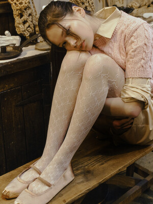 [단독]Flower Jacquard Lace Stocking White