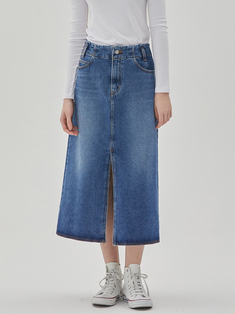 데님 - 률앤와이 (RYUL + WAI:) - DENIM A LINE SLIT SKIRT INDIGO