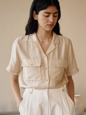 H Jewel Open Collar Shirt_Light Beige