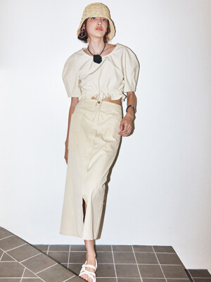 23 Summer_ Yellow Cotton H-Line Skirt