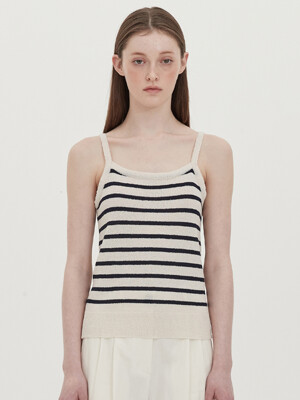 stripe sleeveless knit top_cream