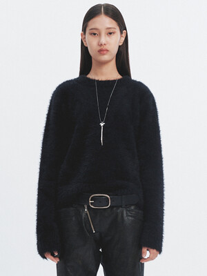 FLUFFY PULL OVER ROUND KNIT BLACK