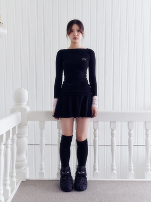 Knit mini flare skirt (BLACK)